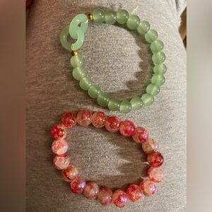 Chic Green and Red Beaded Bracelets